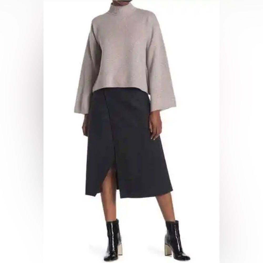 Club Monaco Wool Wrap Skirt Black Midi Lined Size 4 Classic Minimalist Capsule